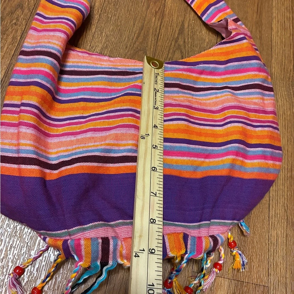 Colorful Striped Boho Bag with Tassels
